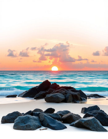 Beautiful sunset on the tropical beach. Seascape background.