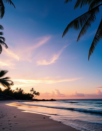 Beautiful tropical beach and sea with coconut palm tree at sunset time - Vintage Filter