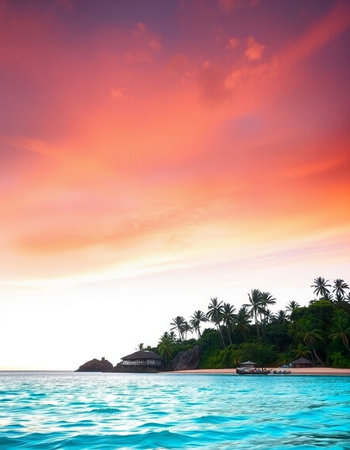 Beautiful tropical beach and sea at sunset time - Holiday Vacation concept