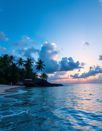 Beautiful sunset on the beach at Seychelles, Mahe
