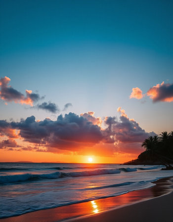 Beautiful sunset on the beach in Costa Rica, Central America.