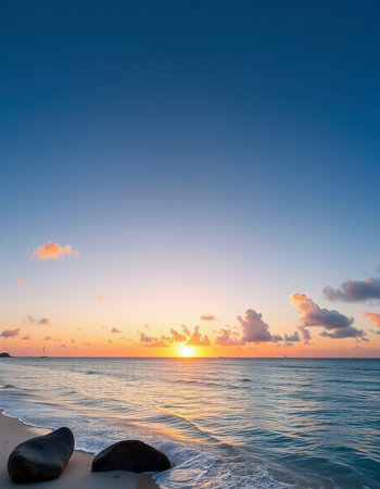 Beautiful sunset on the tropical beach. Seascape background.