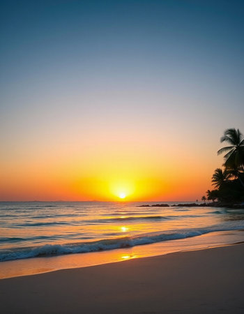 Beautiful tropical beach and sea with coconut palm tree at sunset time - Holiday Vacation conceptの写真素材