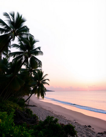 Beautiful tropical beach with coconut palm tree at sunset or sunrise time