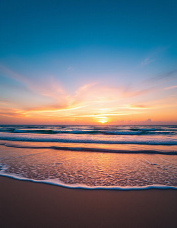 Beautiful beach and sea at sunset time - Holiday Vacation concept