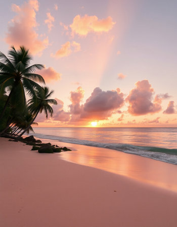 Beautiful sunset on the beach of the Caribbean island of Barbados