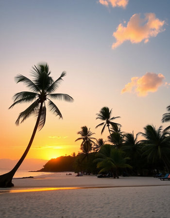 Palm trees on the beach at sunset, Koh Samui, Thailand