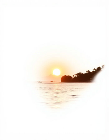 Beautiful sunset at the sea. Silhouette of a tropical island.