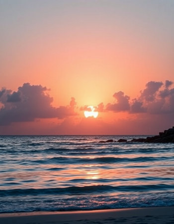 Beautiful sunset on the beach in the tropics. Beautiful seascape.