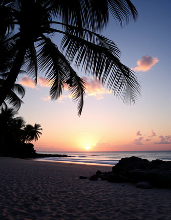 Beautiful sunset on the beach of Seychelles, Maheの写真素材