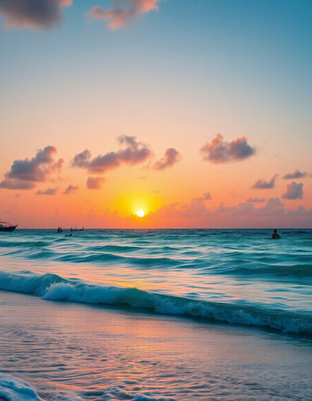Beautiful sunset on the tropical beach. Beautiful seascape.の写真素材