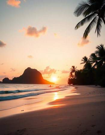 Beautiful tropical beach at sunset time - Holiday Vacation and Travel concept
