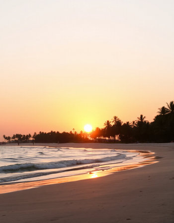 Beautiful sunset on the beach in the tropics. Tropical background.