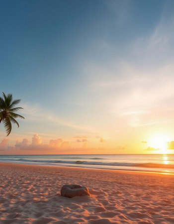 Beautiful tropical beach and sea with coconut palm tree at sunset time - Holiday Vacation conceptの写真素材