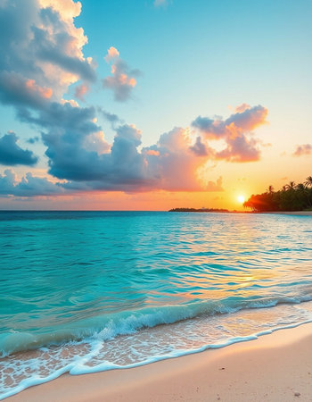 Beautiful tropical beach and sea at sunset time - Holiday Vacation concept