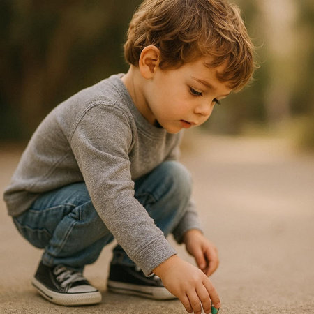 Cute little boy playing in a park on a sunny day.