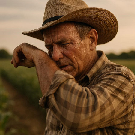 Portrait of a senior farmer standing in his field and looking away