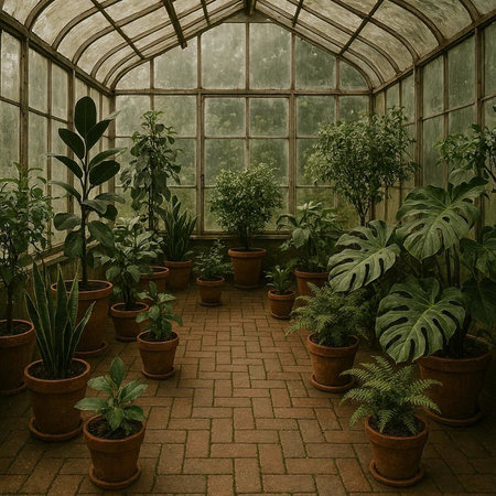 Plants in pots in a greenhouse. 3d render illustration.