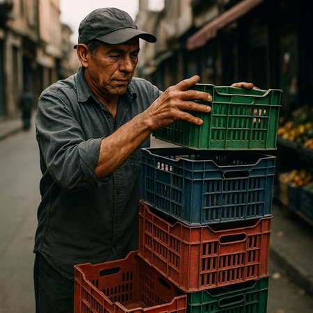 Old man selling fruits and vegetables in the streets of Lisbon, Portugal.