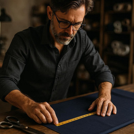 Portrait of a mature male fashion designer working in his workshop.