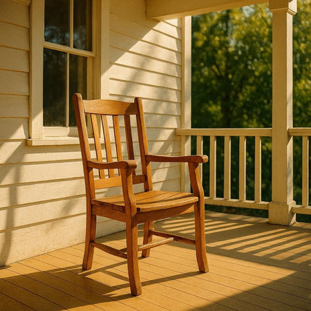 wooden chair on the veranda of a country house in summer