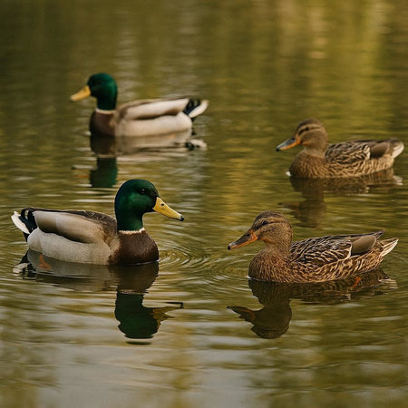 Mallard ducks swimming in a lake. Wildlife scene from nature.