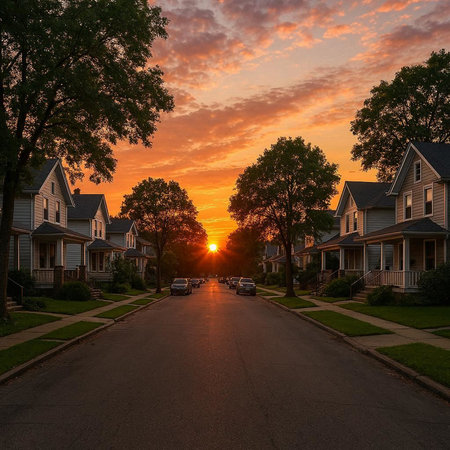 Sunset in the suburbs of Boston, Massachusetts, United States.