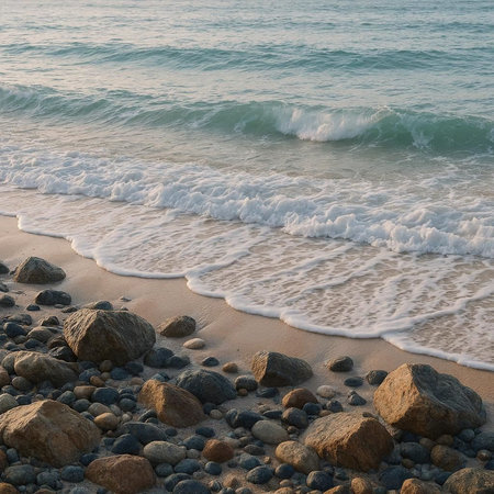 Sea waves on the beach in the morning. Beautiful seascape.