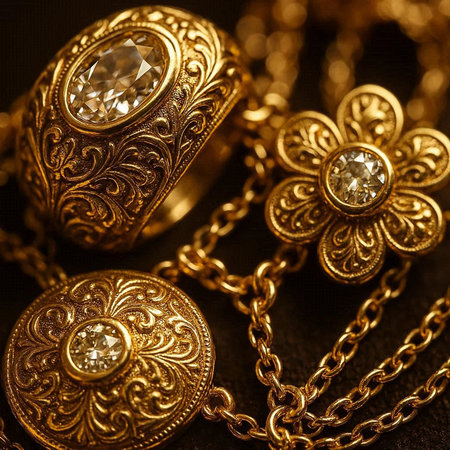 gold jewelry on a black background close-up. selective focus.