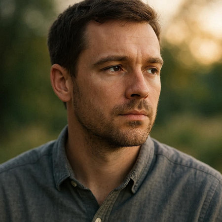 Portrait of a handsome man with a serious expression on his face.