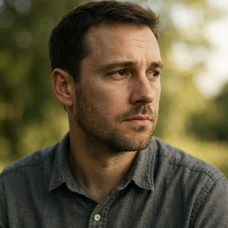 Portrait of a handsome man in the park. Close-up.