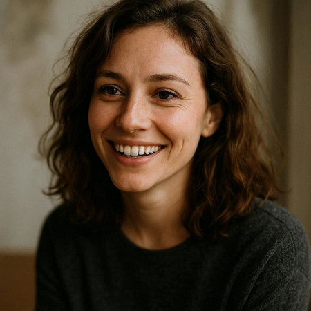 Portrait of a beautiful young woman smiling and looking at camera.