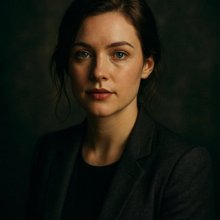 Portrait of a beautiful woman in a suit on a dark background