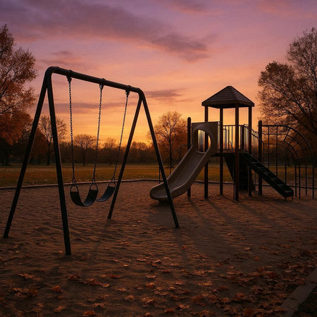 Playground in the park at sunset. Horizontal photo with selective focus