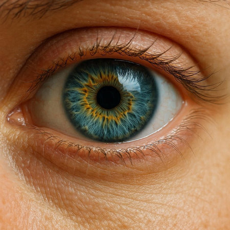Close-up of human blue eye. Macro shot of human eye.