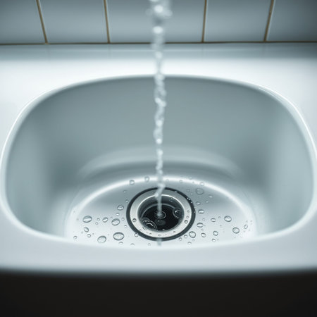 Close up of water flowing from a faucet in a bathroom