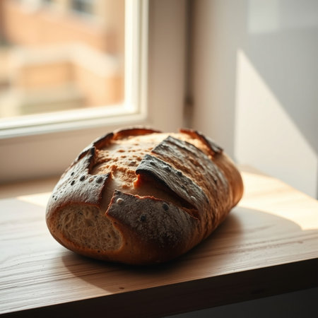 Sliced bread on the window sill. Selective focus.