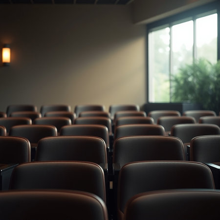 Empty seats in the conference hall. Business and education concept. 3D Rendering