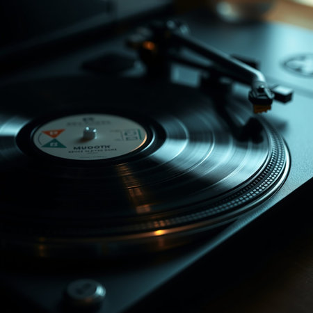 Turntable vinyl record player. Close up. Selective focus.