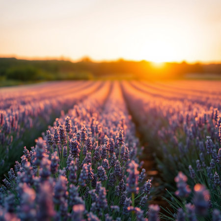 Lavender field at sunset in Provence, France.
