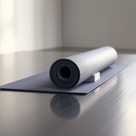 Yoga mat on the floor. 3d illustration. Selective focus.