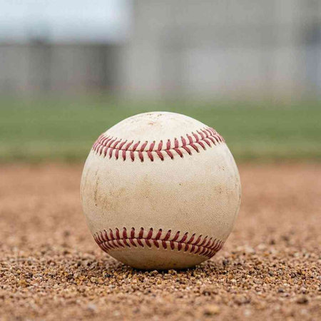 Baseball on the field with blurry background. Shallow depth of field.