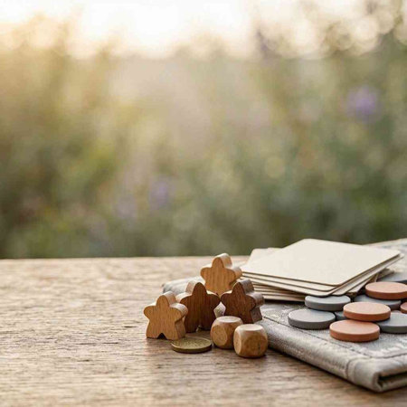 Wooden figures of people and a notebook on a wooden table.