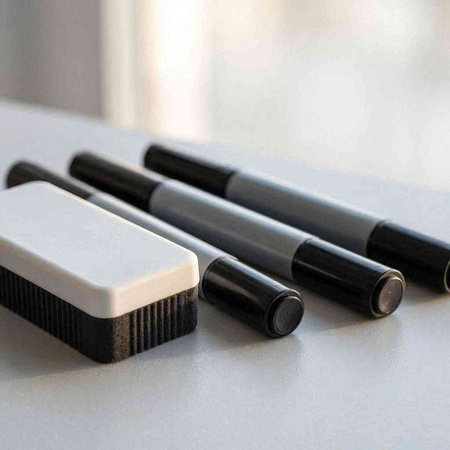 A set of black and white eyebrow pencils on the table.