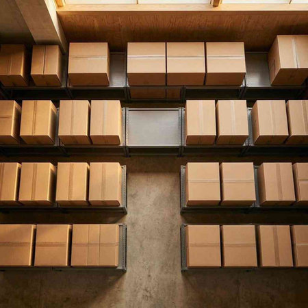 A lot of cardboard boxes in a warehouse. Warehouse interior with boxes.