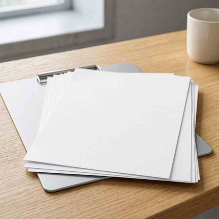 Blank business cards on office desk. Mockup for branding identity.