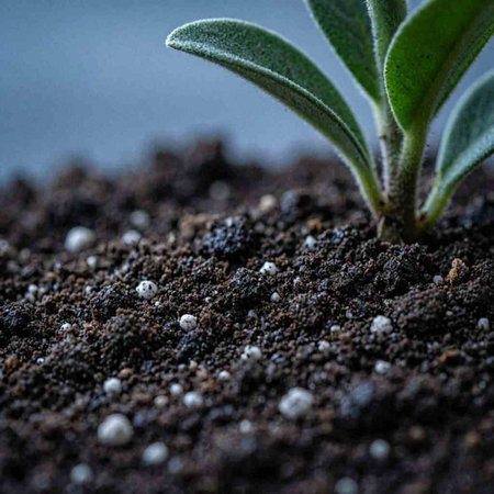 A small green plant growing in the soil. Close-up.