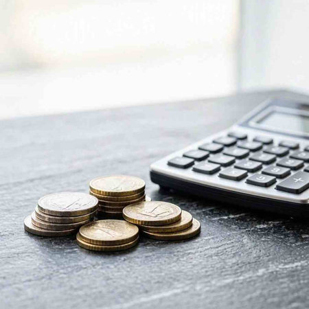 Coins and calculator on the table. Business and finance concept.