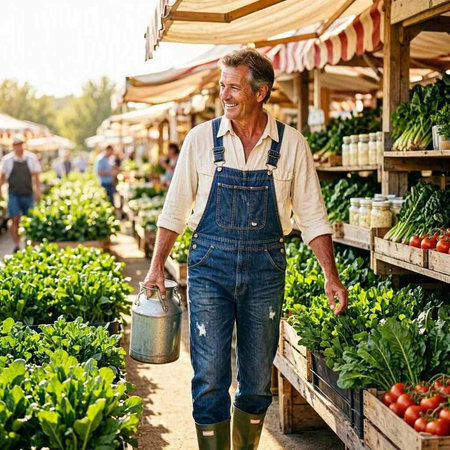 Portrait of a senior man holding a watering can while standing in a vegetable garden