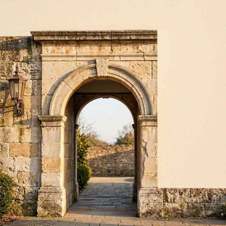 Medieval archway in the old town of Rhodes, Greece.